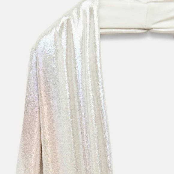 ZARA CONCH SHELL FOIL HALTER BODYSUIT SILVER SZ L - Picture 7 of 7